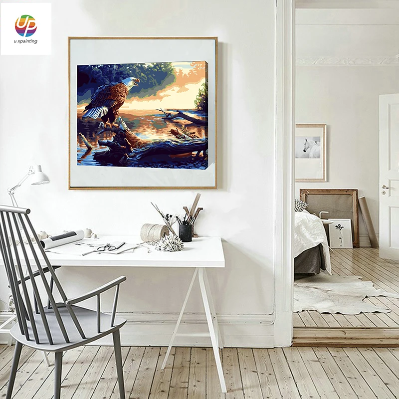 Frameless Digital Painting By Numbers Eagle Bird Sea Lake Scenery Acrylic Paint Modern Wall Art Canvas Home Deco Deal | Дом и сад