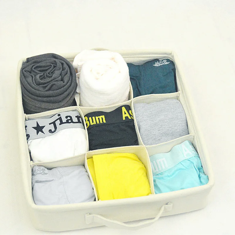Buy Japanese-style cotton and linen underwear storage box bra socks classification square format finishing basket on