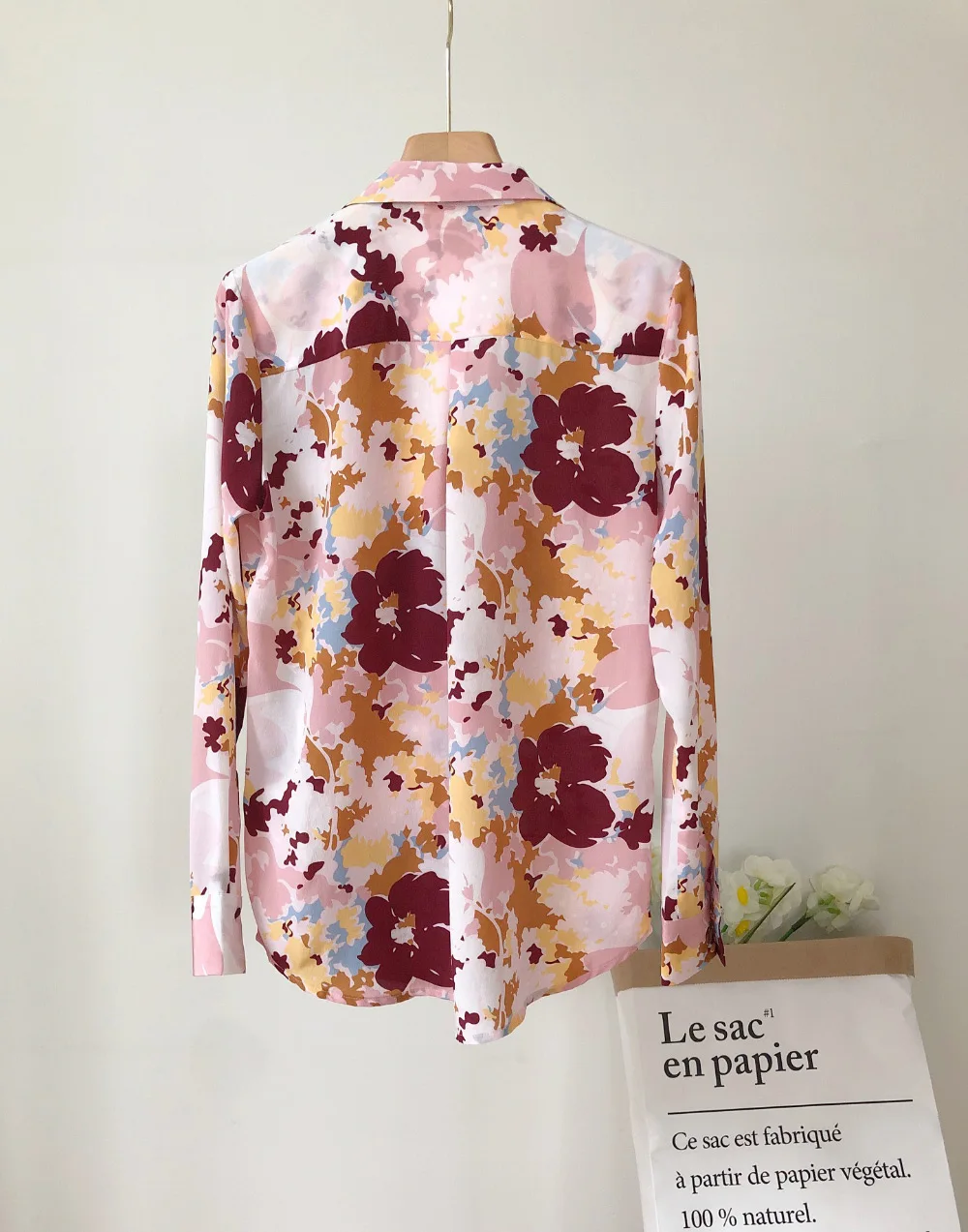 Elfbop шелк 100% Винтаж с цветочным принтом зубчатый рубашка длинными рукавами топ