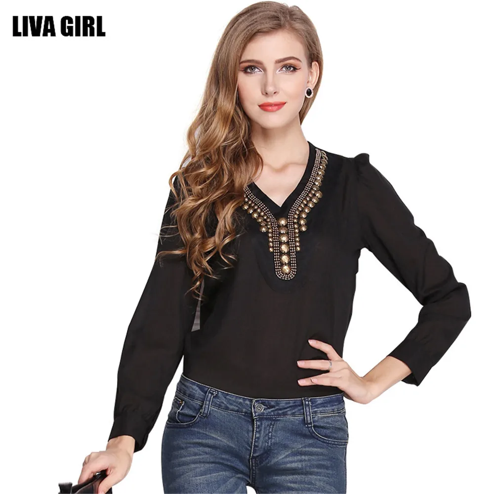 Livagirl модная шифоновая блузка для женщин с длинным рукавом элегантные женские