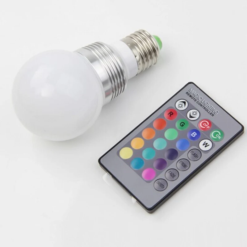 Светодиодная лампа RGB 3 Вт E27 E14 GU10 16 цветов многоцветная с пультом дистанционного
