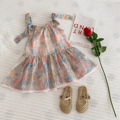 as picture(no shoes) Элитное летнее платье на лямках с вышивкой из органзы для маленьких девочек, милые детские платья без рукавов, костюмы для девочек - Цвет: as picture(no shoes)