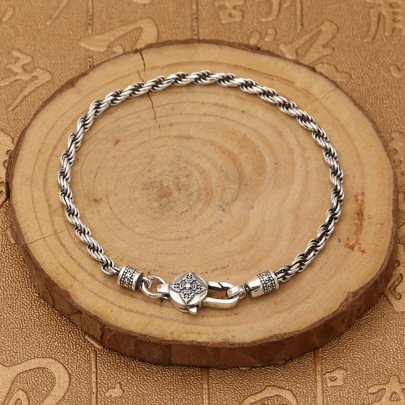 

Мужской/женский браслет из тайского серебра S925 пробы, пеньковая веревка, мантра из шести слов, ваджра, подарок для мужчин и женщин