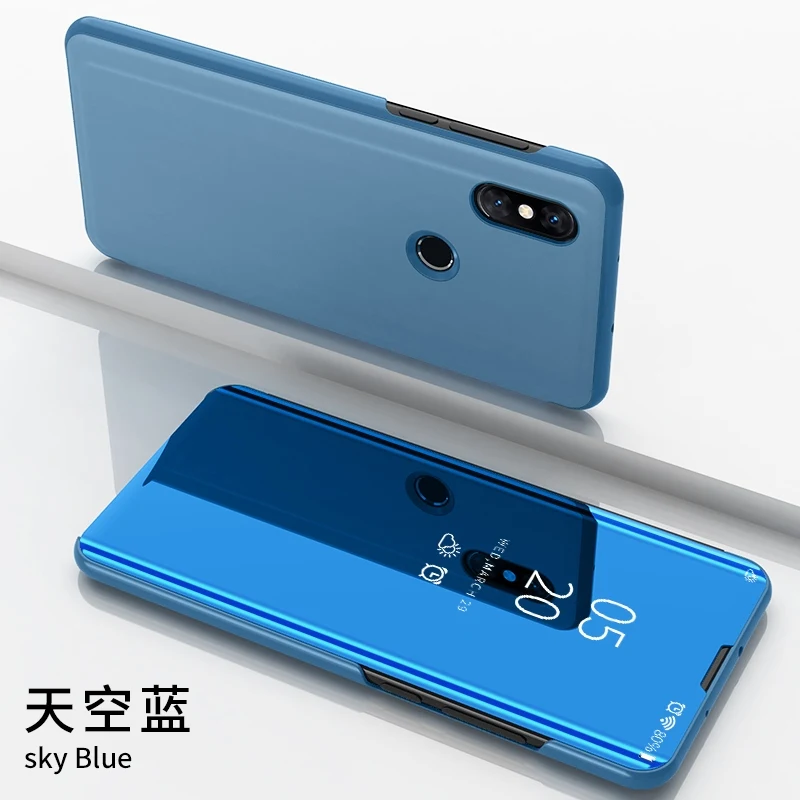 Blue Зеркало Флип Стенд кожаный чехол для Xiaomi Redmi 6 6A 6 Pro 4A 4X5 плюс S2 Y1 Lite Смарт Clear View Обложка для Redmi Note 3 4 4X 5A 5 Pro - Цвет: Blue