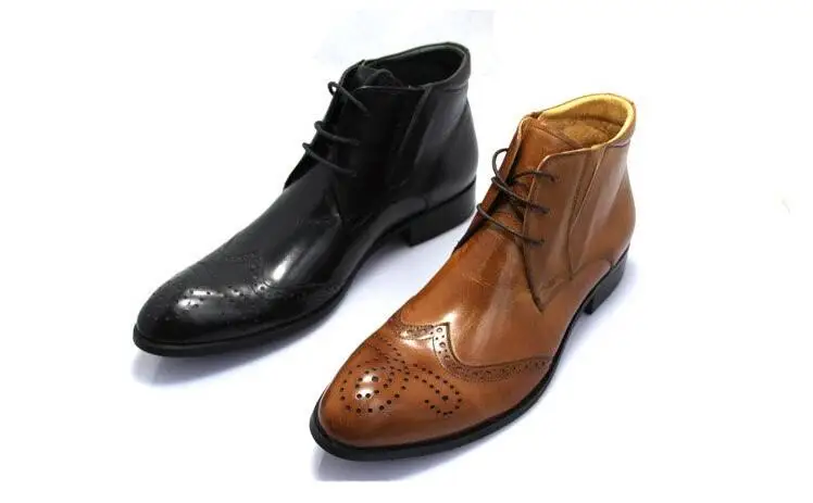 Lace-Up Men's Oxfords Male High Top Shoes Casual Carved Mocassin Homme Genuine Leather Pointed Toes Ankle Boots Dress | Обувь