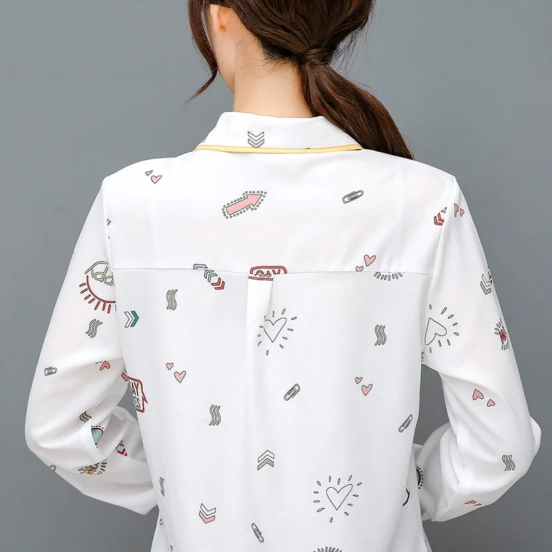 2018 новые весенние шифон Fun Печать Блузки для малышек Для женщин Блузка с длинными