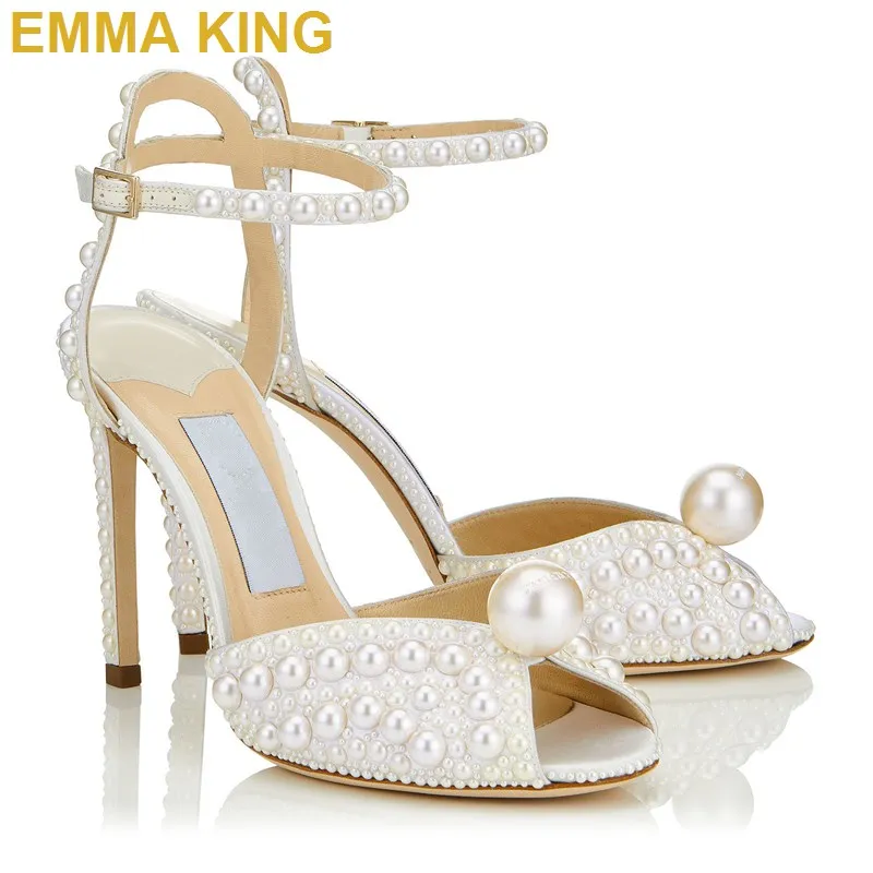

Elegant Pearls Heels Women Summer Sandals Peep Toe Bridal Wedding Party Shoes Sexy Ladies Stiletto Sandals Woman 2019