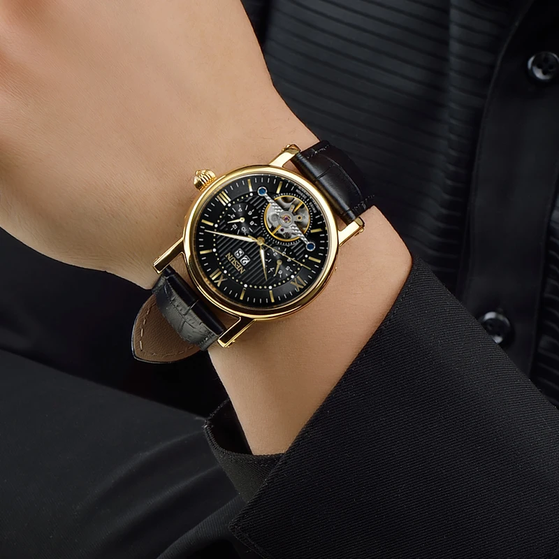 Мужские швейцарские часы Nesun Skeleton Tourbillon роскошные фирменные автоматические с