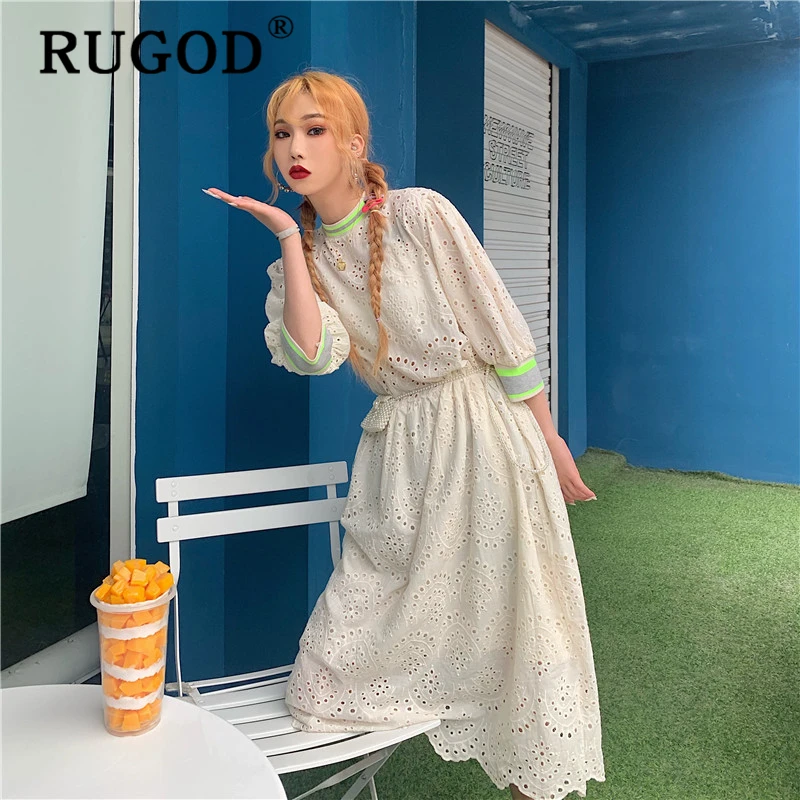 Женское ажурное платье RUGOD летнее Кружевное миди с вышивкой в Корейском стиле