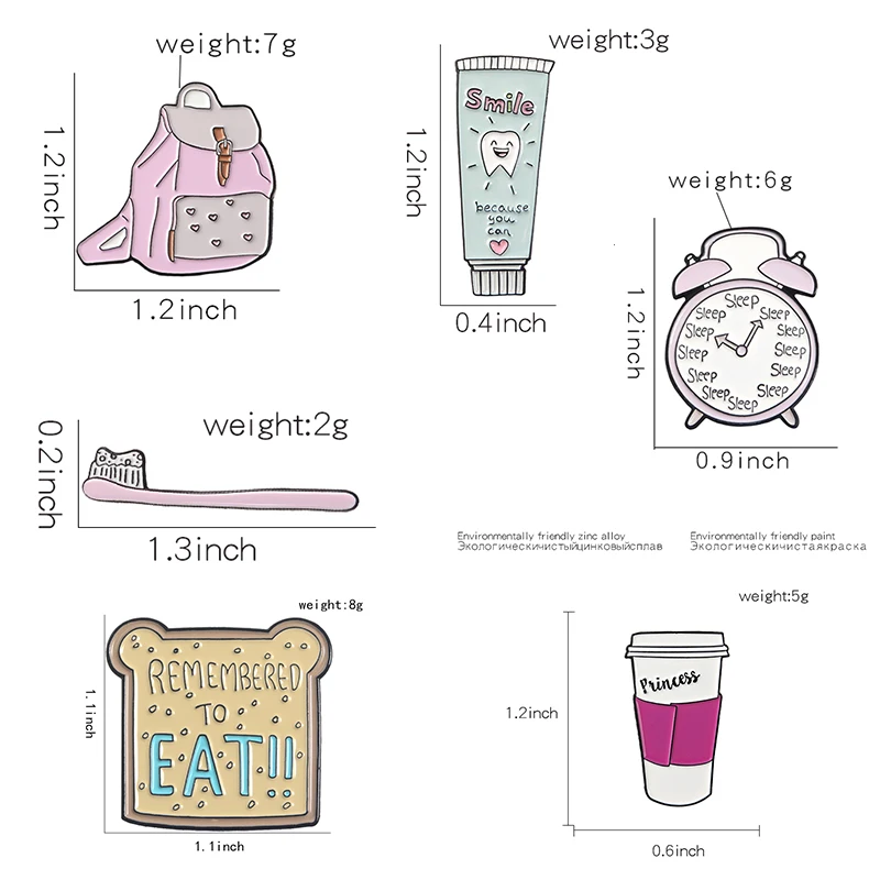 Student’s morning Enamel pins Alarm clock Toothbrush Toothpaste Toast bread Travel cup Bag Pins Button Brooch Metal Badge Gift | Украшения