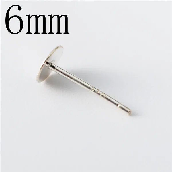 6MM 10 шт. 3/4/5/6/8 мм 925 пробы серебряные серьги-шпильки кабошон плоское основание Pad ключ пустой набор «сделай сам» для серьги штифты для изготовления установка компонент - Цвет: 6MM