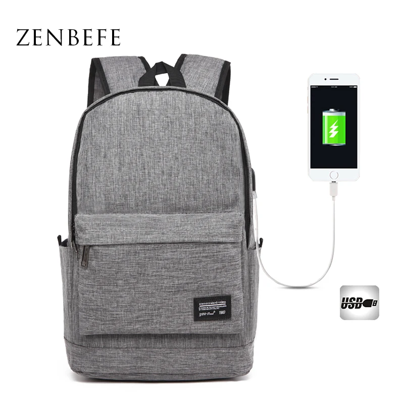 ZENBEFE мужской рюкзак с внешней usb зарядкой школьный сумки для подростков школьная