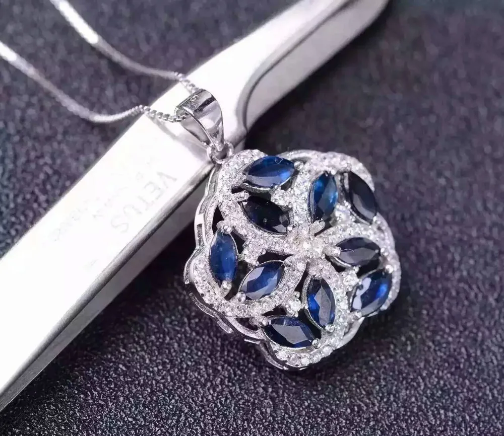 Подвеска из серебра 925 пробы с натуральным голубым сапфиром | Украшения и