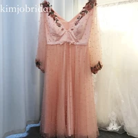embroidery prom dresses real picture 2019 deep v neck long sleeve flowers pink actual evening dresses gowns vestidos de fiesta