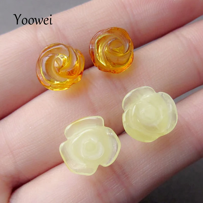 

Yoowei Rose Flower Amber Earrings for Women Girl Chic Romantic Stud Earrings Trendy Style Baltic Natural Amber Jewelry Wholesale