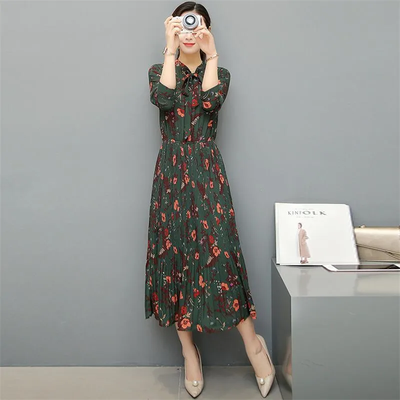 Милое шифоновое платье осень зима 2019 новое модное плиссированное с цветочным