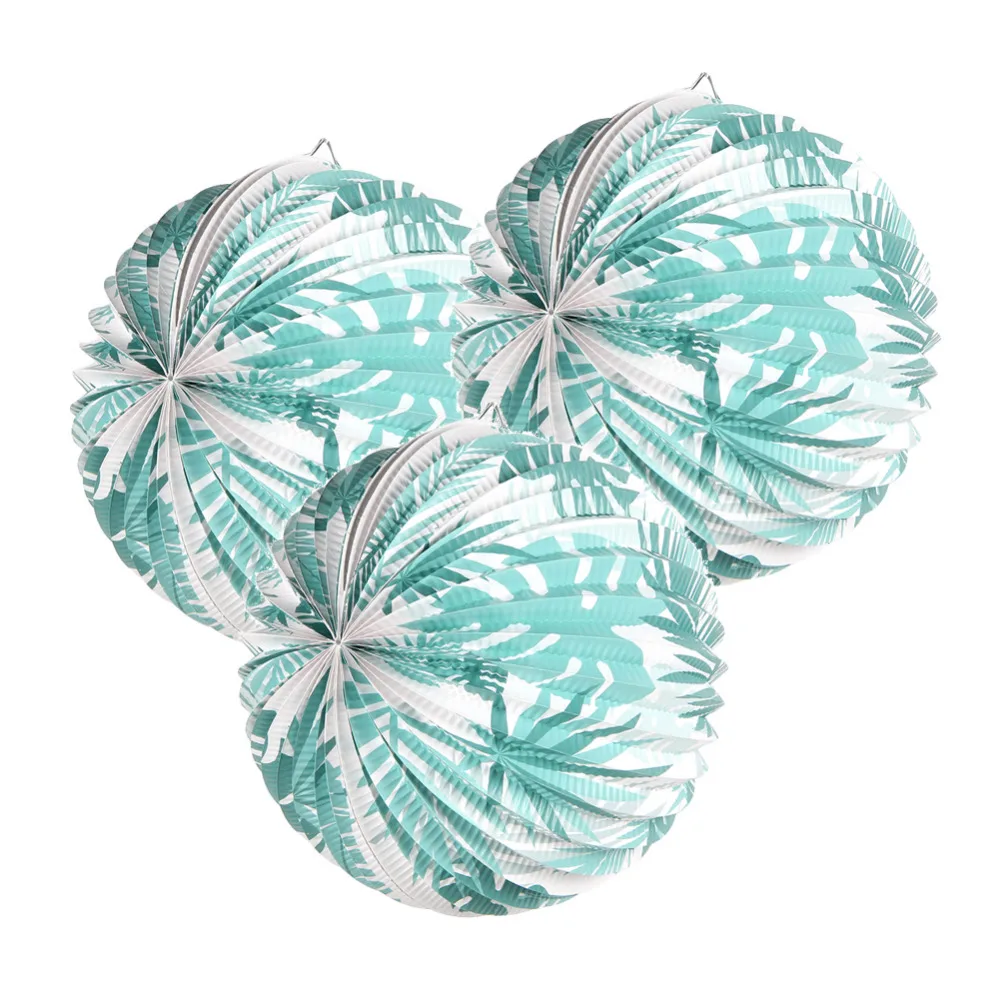 

3pcs 9" Summer Party Accordion Pleated Paper Lanterns Flamingo Palm Tree Leaves Tropical Luau Wedding Birthday Shower Decor