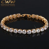 cwwzircons brand fashion yellow gold color cz jewelry clear round cubic zircon stone chain link bracelets for women cb145