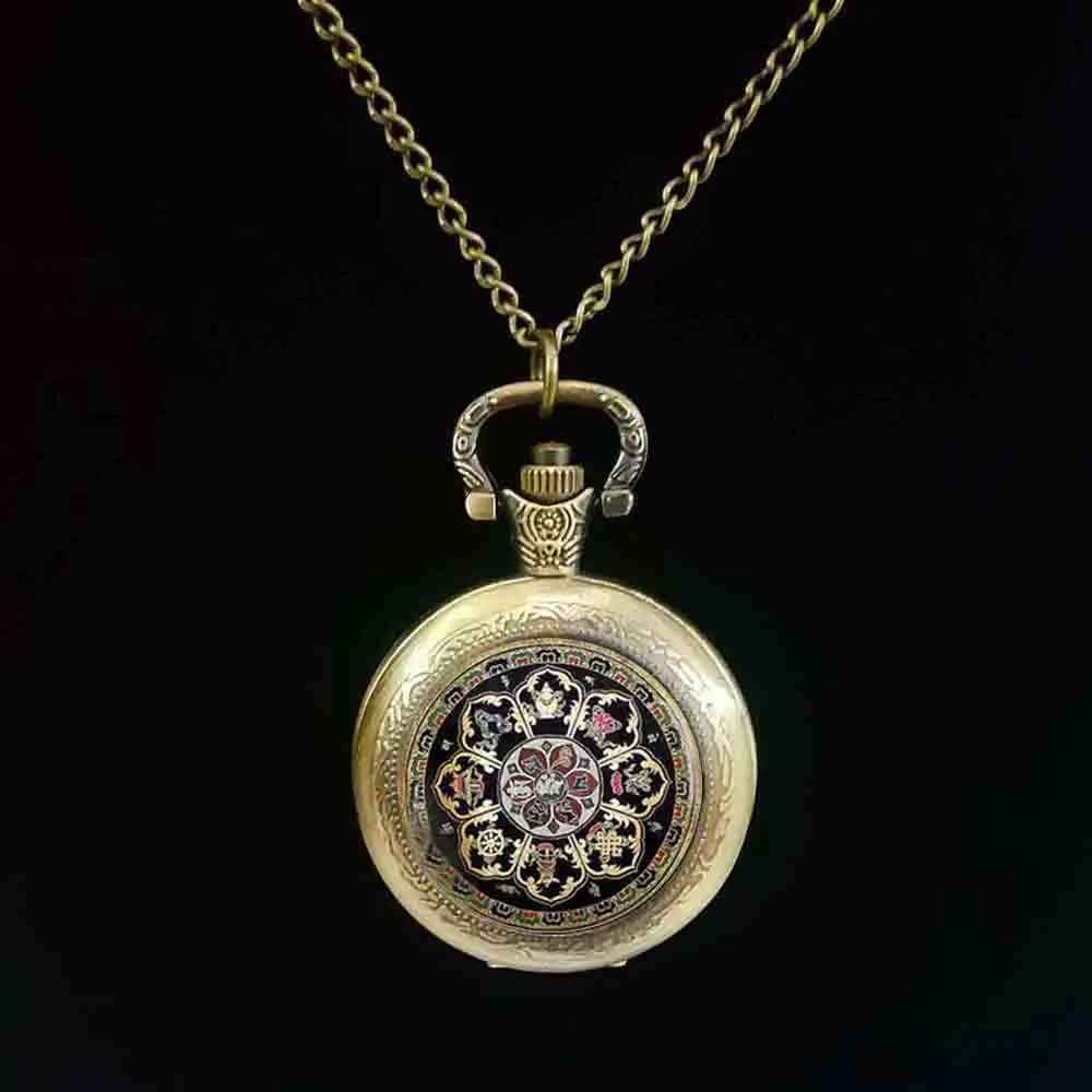 

Tibetan Buddhist mandala pocket watch Sacred geometry Spiritual for gift men pendant necklace black mens mandala pocket watches
