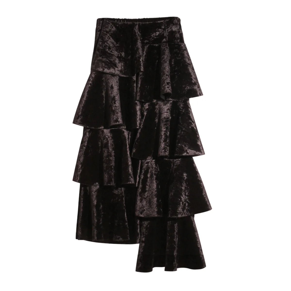 ASYMSAY Europe Lotus Leaf Asymmetry Shiny Fabric Velvet Skirt For Women Back Split Elastic High Waist Skirts Female AC2122|velvet skirt|waist