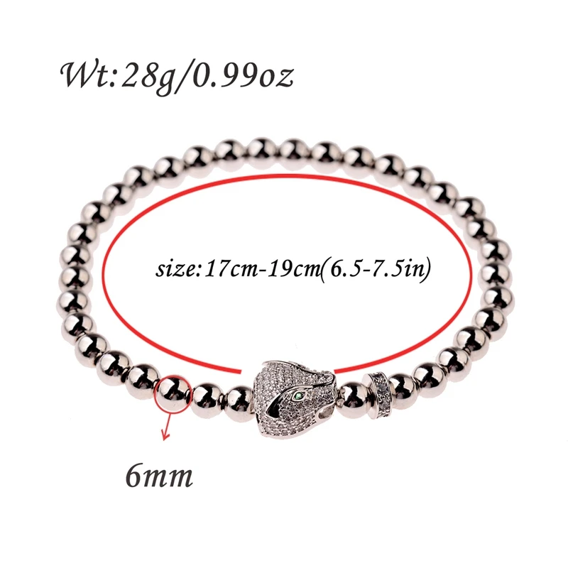 2019 Trendy Men Elastic Bracelets White Micro Pave CZ Leopard Charm &amp Bangles Male Beads Jewelry Gift ABL045 | Украшения и