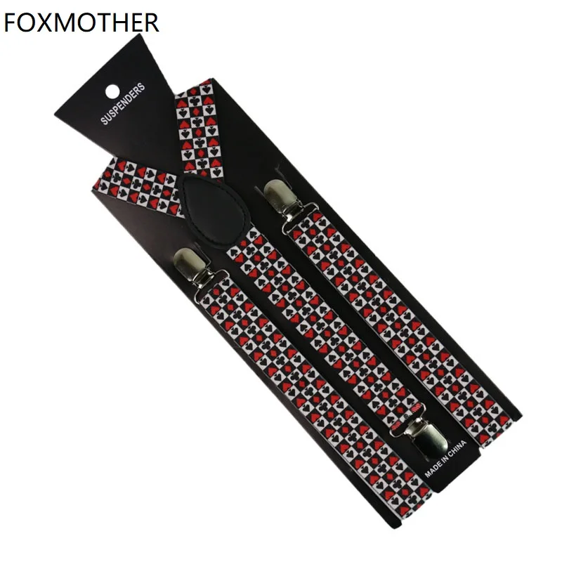 Подтяжки FOXMOTHER мужские, регулируемые эластичные с принтом покера, 1 дюйм, с широким зажимом