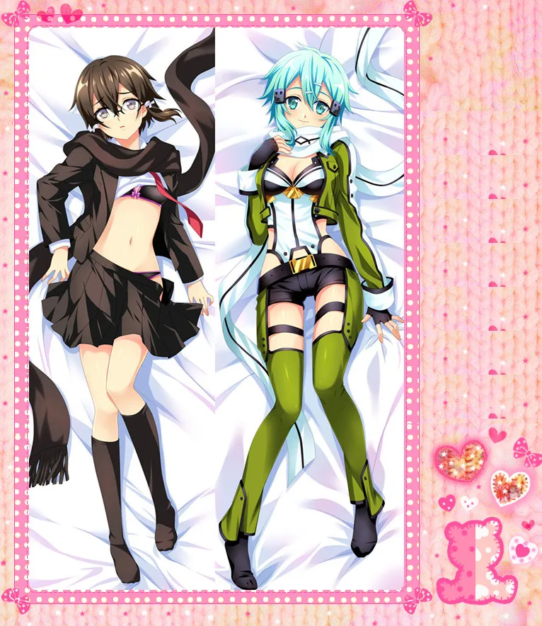 

Anime Cartoon Sword Art Online Double Bolster Hugging Pillow Case Cover Pillowcase Peach Skin 2 Way / WT No.9060