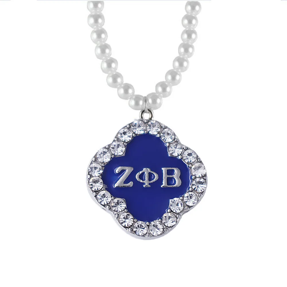 Двухносовые металлические инкрустированные жемчужные ожерелья Zeta phi beta