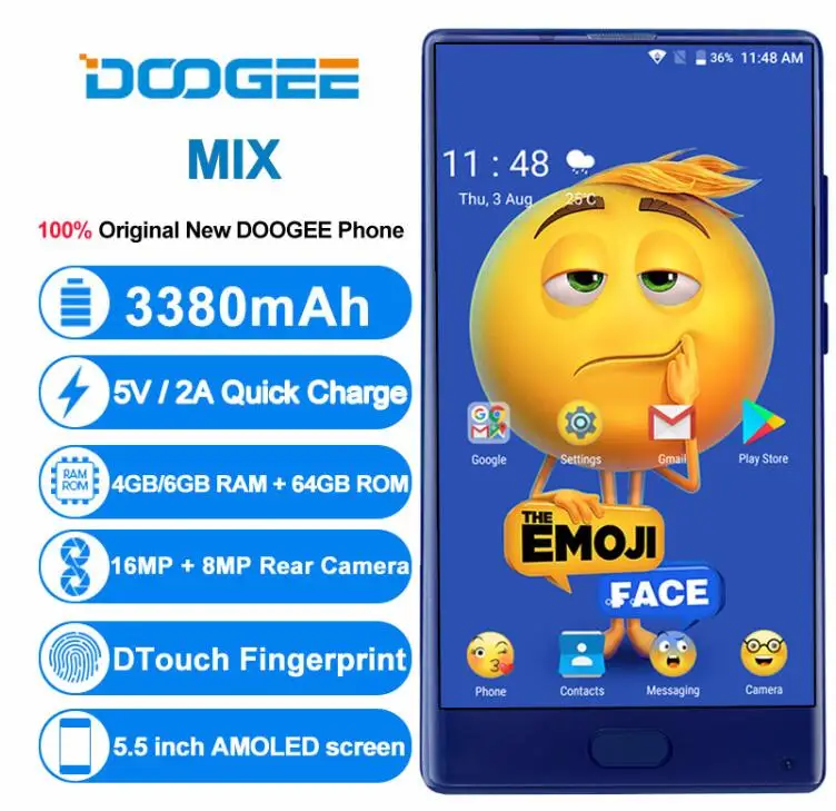 Doogee Mix 6 GB 64 мобильный телефон MT6757CD Octa Core 5 &quotAMOLED Helio P25 Android 7 0 5MP + 16MP двойной кулачок