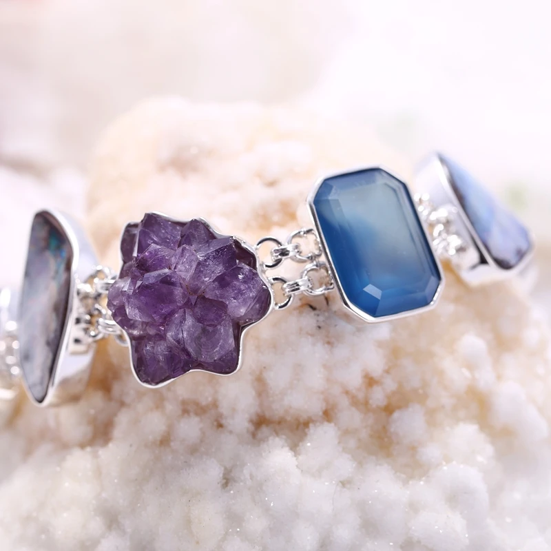 Набор из 6 предметов натурального камня регулируемый размер серебра 925 пробы