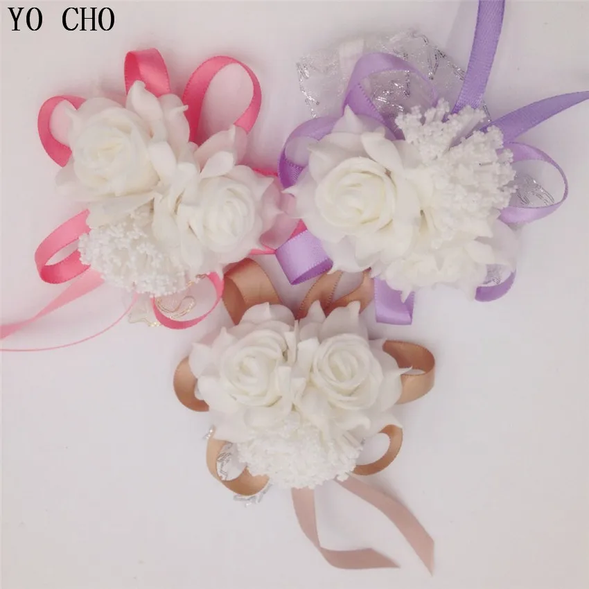 YO CHO Wholesale 10 pcs/lot Wrist Corsage Bridesmaid Sisters hand flowers Artificial Bride Flowers For Wedding Party Decoration | Дом и сад