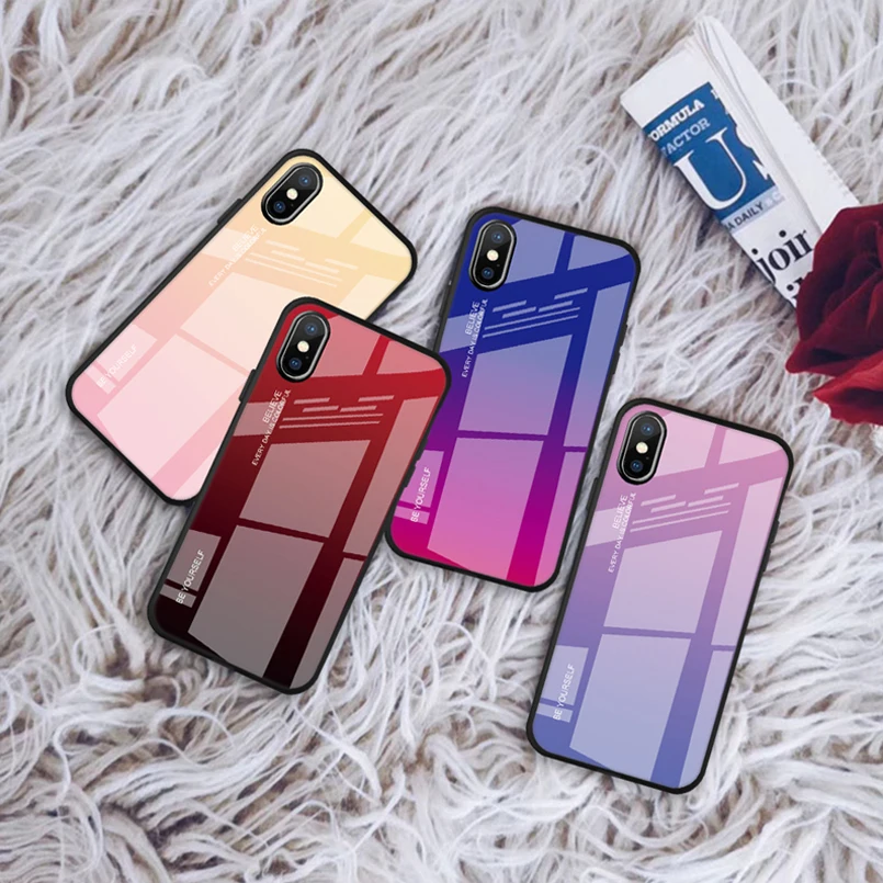 Tempered Glass Case For iPhone X XR XS Max Luxury Back Covers Gradient Colorful 6 6S 7 8 Plus Funda Coque Capas |