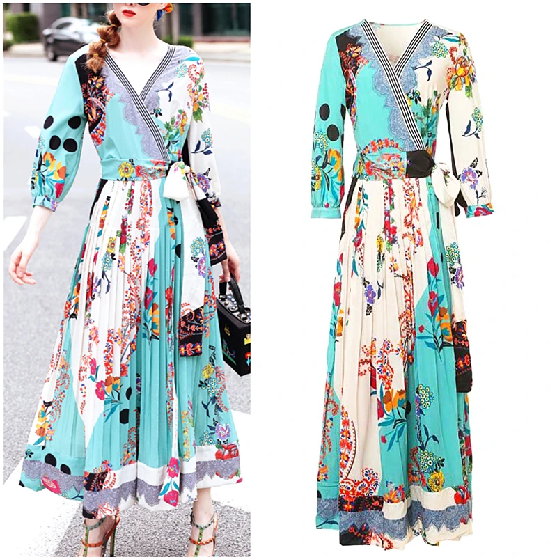 Высокое качество Vestidos взлетно-посадочной полосы женское длинное платье с