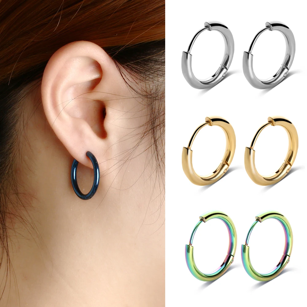 Серьги кольца Huggie в стиле панк из нержавеющей стали 1 пара|earrings jewelry|ear studspunk earrings |