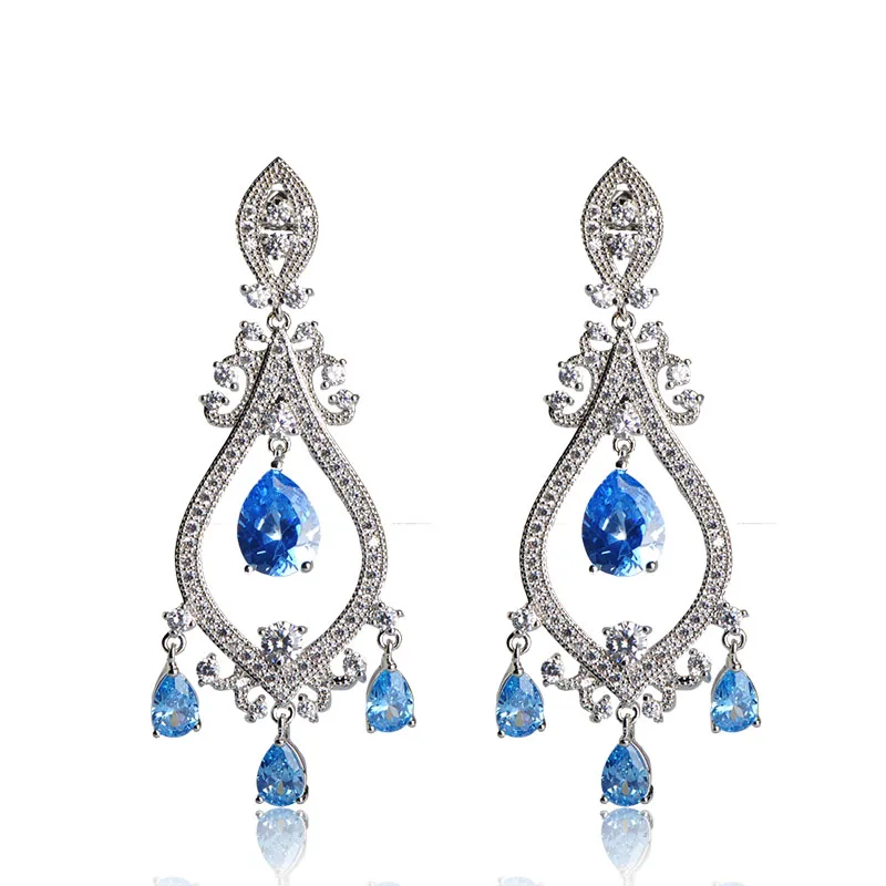 Blucome Water Drop Rhinestone Серьги Для Девушки Женщин Родий Позолоченный CZ Циркон