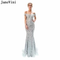 janevini sparkle silver prom dress off shoulder luxury full beaded hollow back mermaid sexy prom party dresses gala jurken dames