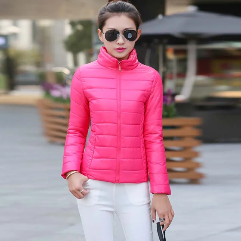 

Women Short Bomber Jacket 2019 Spring Autumn Winter Female Cotton-padded Parka Stand Collar Ladies Coat Jackets Red Black Yellow