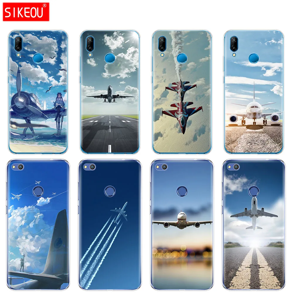 Силиконовый чехол для телефона Huawei P20 P7 P8 P9 P10 Lite Plus Pro 2017 p smart 2018 Aircraft sky