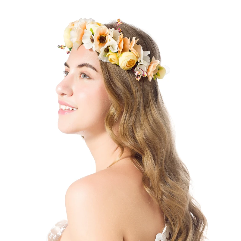 

Bride wedding flower wreath bridesmaid children girl flower crown adjustable baby headdress photo studio jewelry flower garland