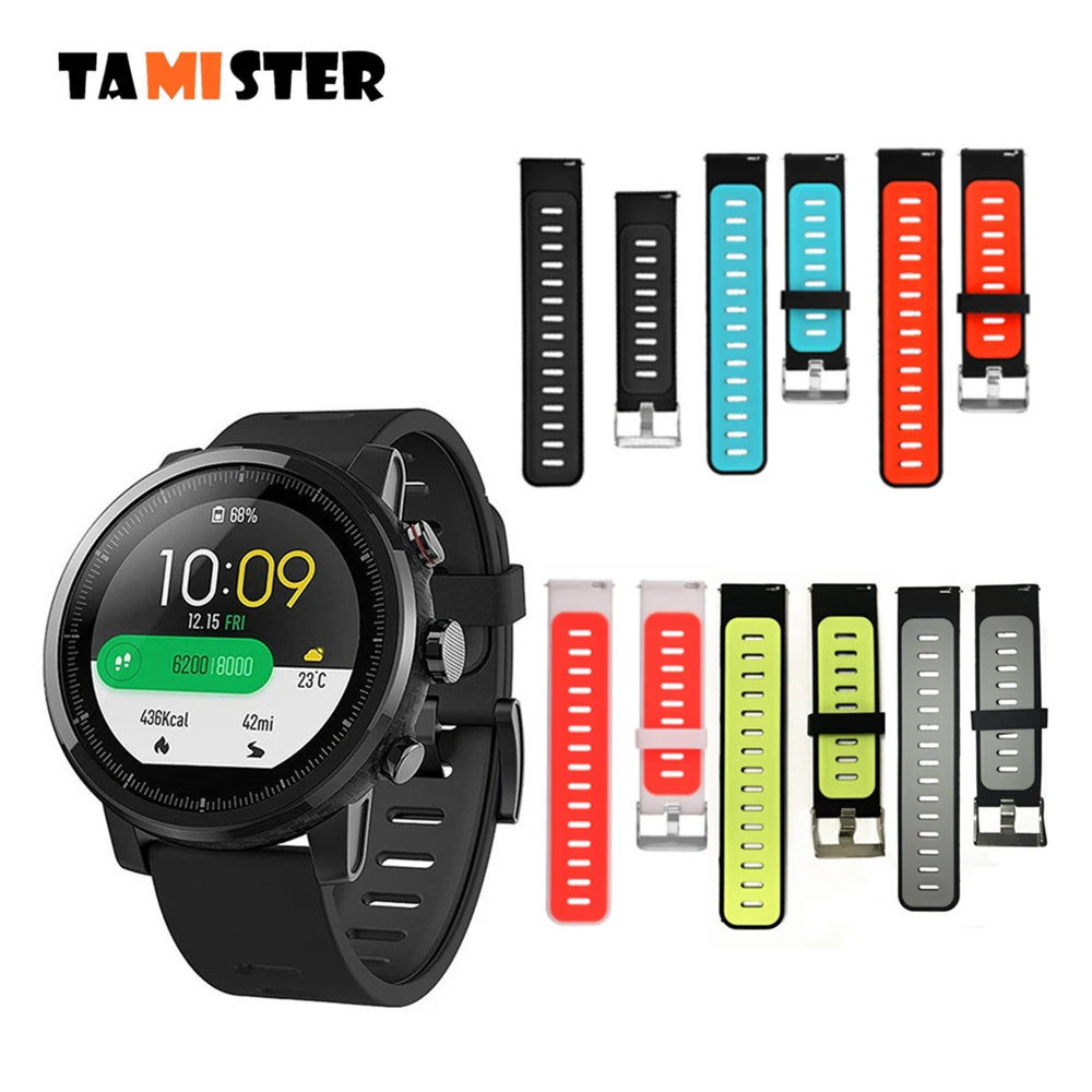 

TAMISTER 22mm Universal Silicone Watch Band Double-color Strap For Xiaomi Huami Amazfit pace For Samsung Gear S3 Smart Watch