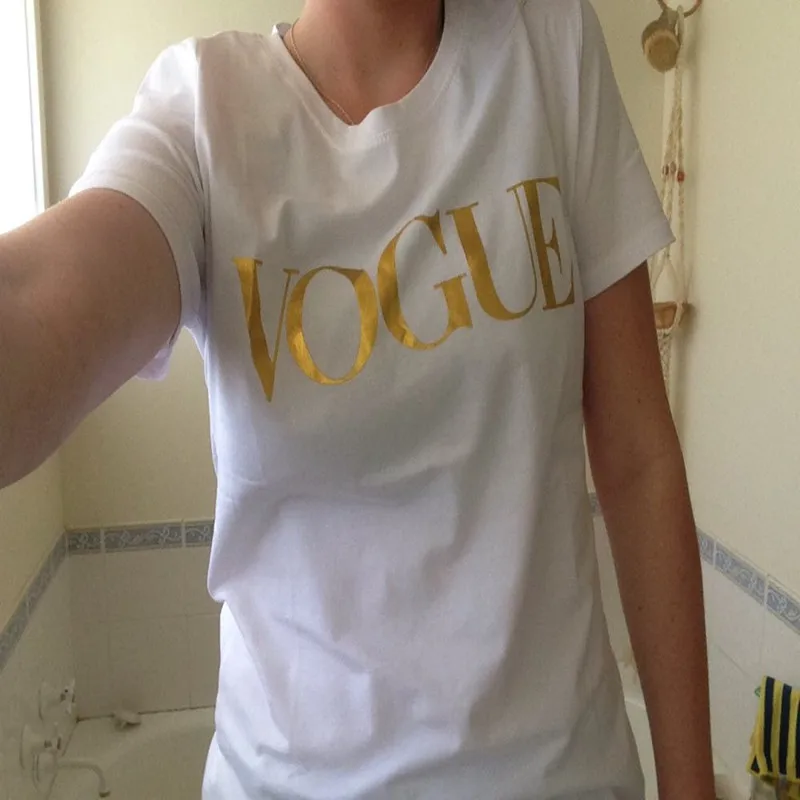 NewSell как горячие пирожки Мода Марка Майка Женщины VOGUE Печатных футболка Топы