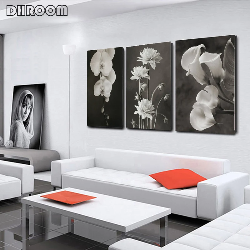 DHROOM черно-белый красивый цветок на холсте плакаты и принты Минималистичная живопись Настенная художественная декоративная картина домашний декор