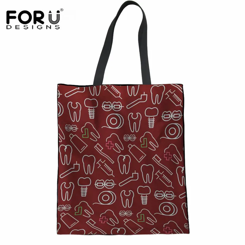 FORUDESIGNS/3D Стоматологическая льняная тканевая сумка женская большая хозяйственная сумка супермаркет Холщовая Сумка через плечо для девушек - Цвет: HK7176Z22