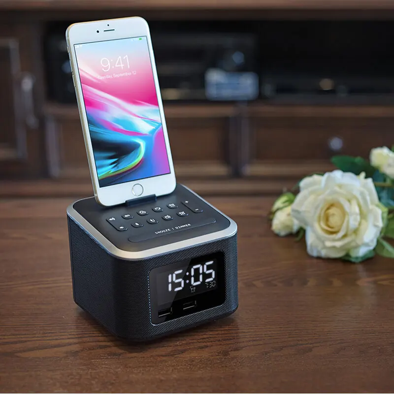EAAGD Цифровой Будильник Радио беспроводной Bluetooth динамик для спальни с usb зарядным портом/AUX-IN и подставка для сотового телефона/Повтор