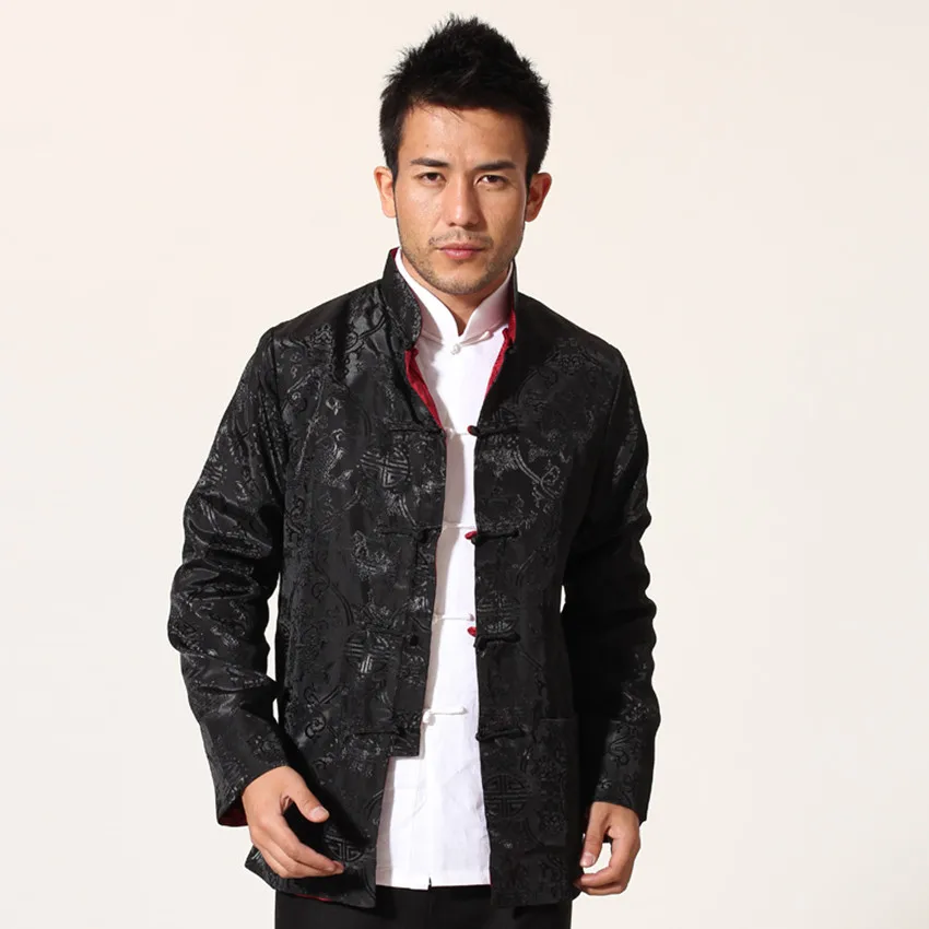 Черная красная Мужская шелковая атласная Двусторонняя Куртка китайское