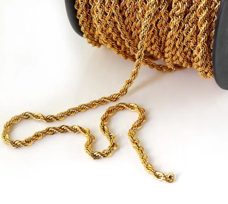 

20 Meter Width 3.8mm Stainless Steel Rope Chain Gold Necklace Statement Swag 316L Stainless Steel Necklace Gold Chain