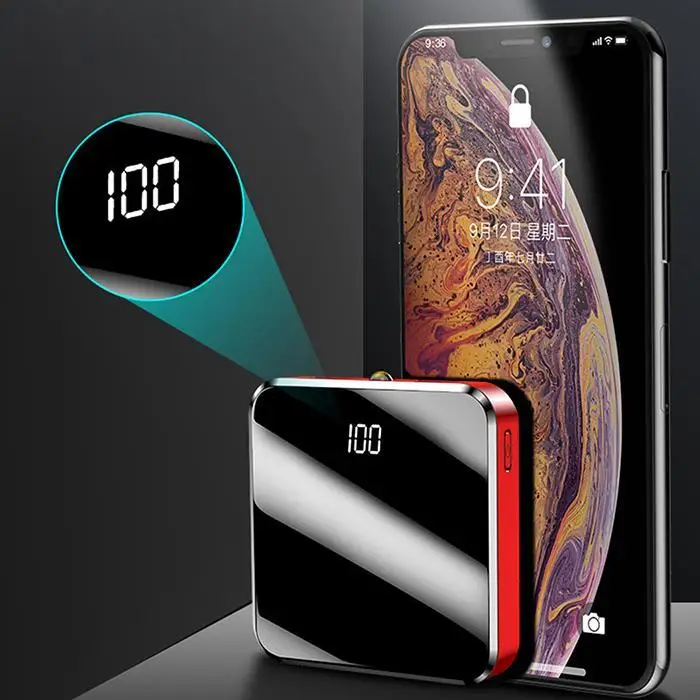 Мини 10000mAh power Bank 2 USB Pover светодиодный портативное зарядное устройство с дисплеем