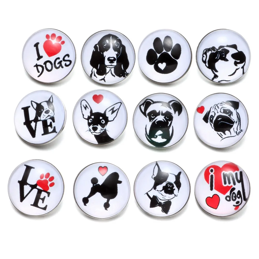 12 шт./лот с рисунком I Love Dog стеклянная подвеска 18 мм кнопка украшения для Snaps