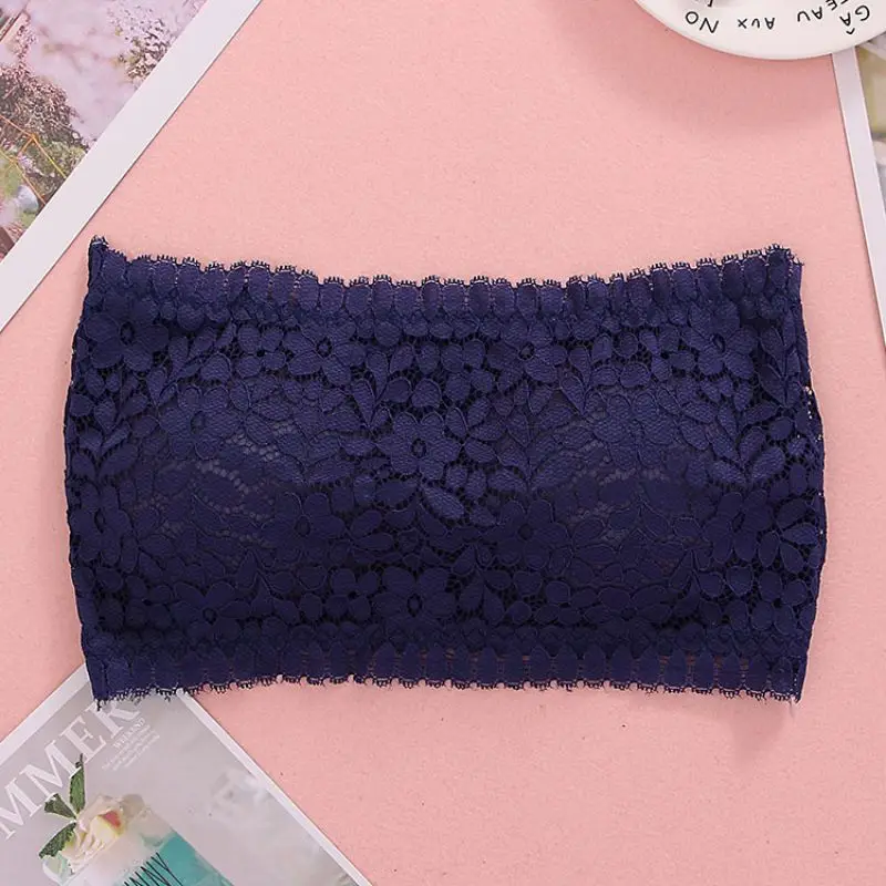 Dark Blue Женские топы без бретелек, женские топы с мягкими чашечками, женские топы с бюстгальтером, сексуальные кружевные топы с цветочной обмоткой на груди - Цвет: Dark Blue