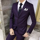 Мужской фиолетовый костюм, Модный облегающий однотонный деловой костюм в британском стиле, высококачественный джентльменский костюм из двух предметов для отдыха, новинка 2019